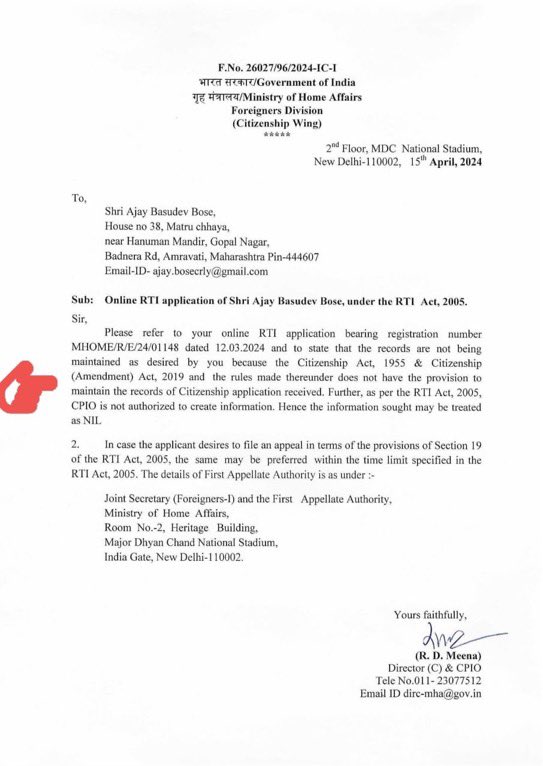 RTI response to @AjayBos93388306 says there is no provision to track the number of people applied for citizenship under the CAA!!! NDA- No DatA Govt will not even have data related to CAA application then who they will grant citizenship?? Will they say we will not maintain the…