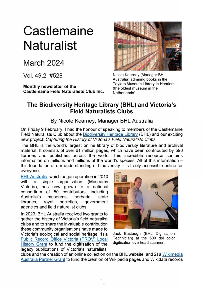 One of the back issues of the Castlemaine Naturalist we've just made freely accessible on @biodivlibrary features an article about us making the back issues of field naturalist publications freely accessible on BHL. #Meta cc @atlaslivingaust @PRO_Vic biodiversitylibrary.org/page/63483829