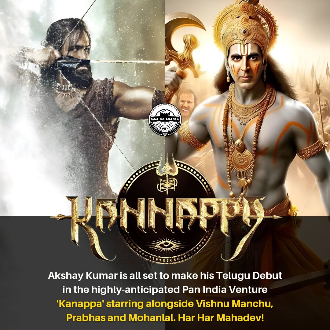 #AkshayKumar is all set to make his #Telugu Debut in the highly-anticipated #PanIndia Venture #Kanappa starring alongside #VishnuManchu, #Prabhas and #Mohanlal. Har Har Mahadev! 🏹