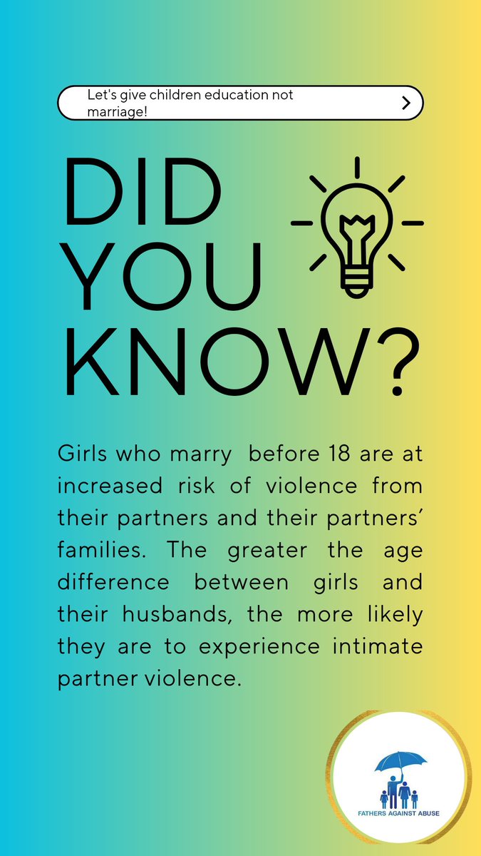 Fathers Against Abuse (@faa_zim) on Twitter photo Let's give our children education not marriages?
<a href="/AWET_Apostolic/">AWET</a> <a href="/ChisungoTrust/">Chisungo Trust</a> <a href="/DeafZimTrust/">Deaf Zimbabwe Trust</a> <a href="/GoalZimbabwe/">GOALZimbabwe</a> <a href="/NLinZimbabwe/">Dutch Embassy Harare 🇳🇱</a> <a href="/SwedeninZW/">Sweden in Zimbabwe 🇸🇪</a> Let's give our children education not marriages?
<a href="/AWET_Apostolic/">AWET</a> <a href="/ChisungoTrust/">Chisungo Trust</a> <a href="/DeafZimTrust/">Deaf Zimbabwe Trust</a> <a href="/GoalZimbabwe/">GOALZimbabwe</a> <a href="/NLinZimbabwe/">Dutch Embassy Harare 🇳🇱</a> <a href="/SwedeninZW/">Sweden in Zimbabwe 🇸🇪</a>