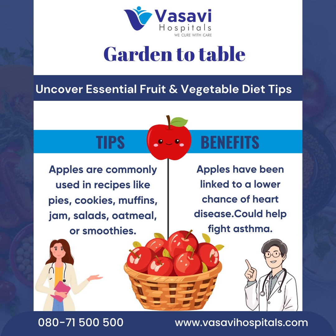 Embrace the crisp sweetness of apples! 

From cozy autumn pies to refreshing summer snacks, there's a delicious apple recipe for every season.

Let's savor the simple joy and incredible benefits of nature's perfect fruit.

#Apples #HealthyLiving #VasaviHospitals #NutritionBoost