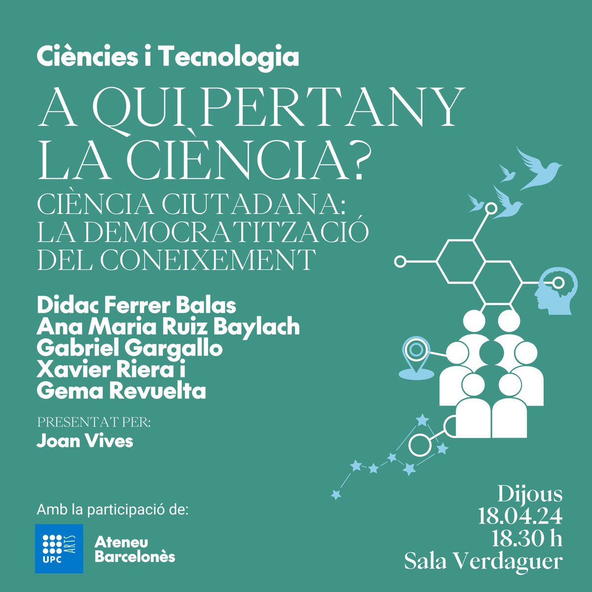 No us ho perdeu! Aquest dijous 18/4 Taula Rodona a l'@ateneubcn 'A qui pertany la ciència?' Com la ciutadania participa i contribueix a la ciència? Hi participa Ana Ma Ruiz Bailach voluntària als estudis científics @fpmaragall. Accés obert ateneubcn.org/agenda/qui-per… via @ateneubcn