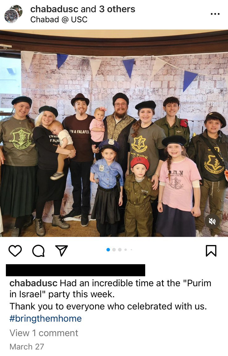 Meanwhile here's a Purim post three weeks ago from USC Chabad, one of the groups that got the valedictorian canceled: