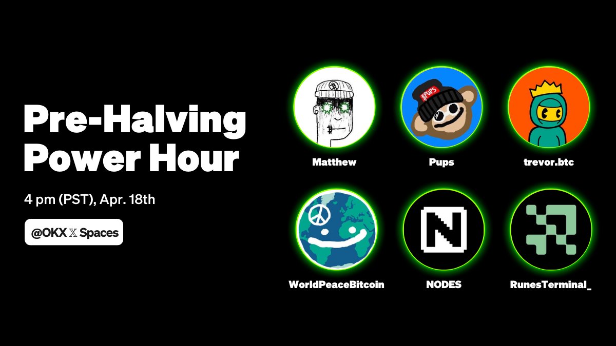 There’s no better way to celebrate the Halving than to talk about the next biggest thing on Bitcoin — Runes. 👀 🎙 @yo_itsmatt 👥 @TO @PupsToken @runenodes @runes_terminal @WorldPeaceBTC ✍️ Live Q&A 🗓️ April 18th, 4pm PST 🔔 Set your reminder here: twitter.com/i/spaces/1rmxP…