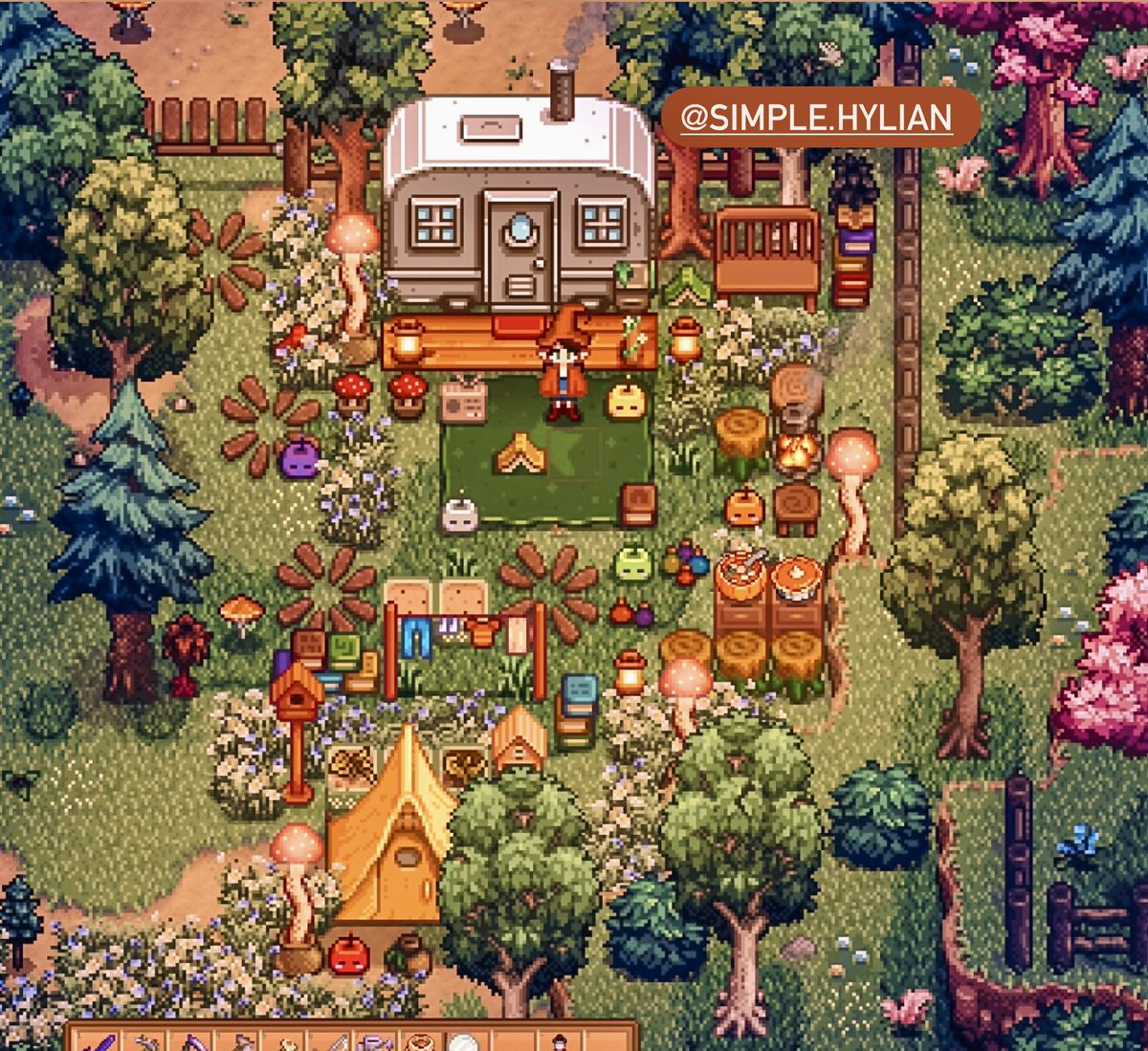 My lil junimo campsite build looks even cuter during spring. Obsessed with how this turned out 🌱🏕️🌷🍄