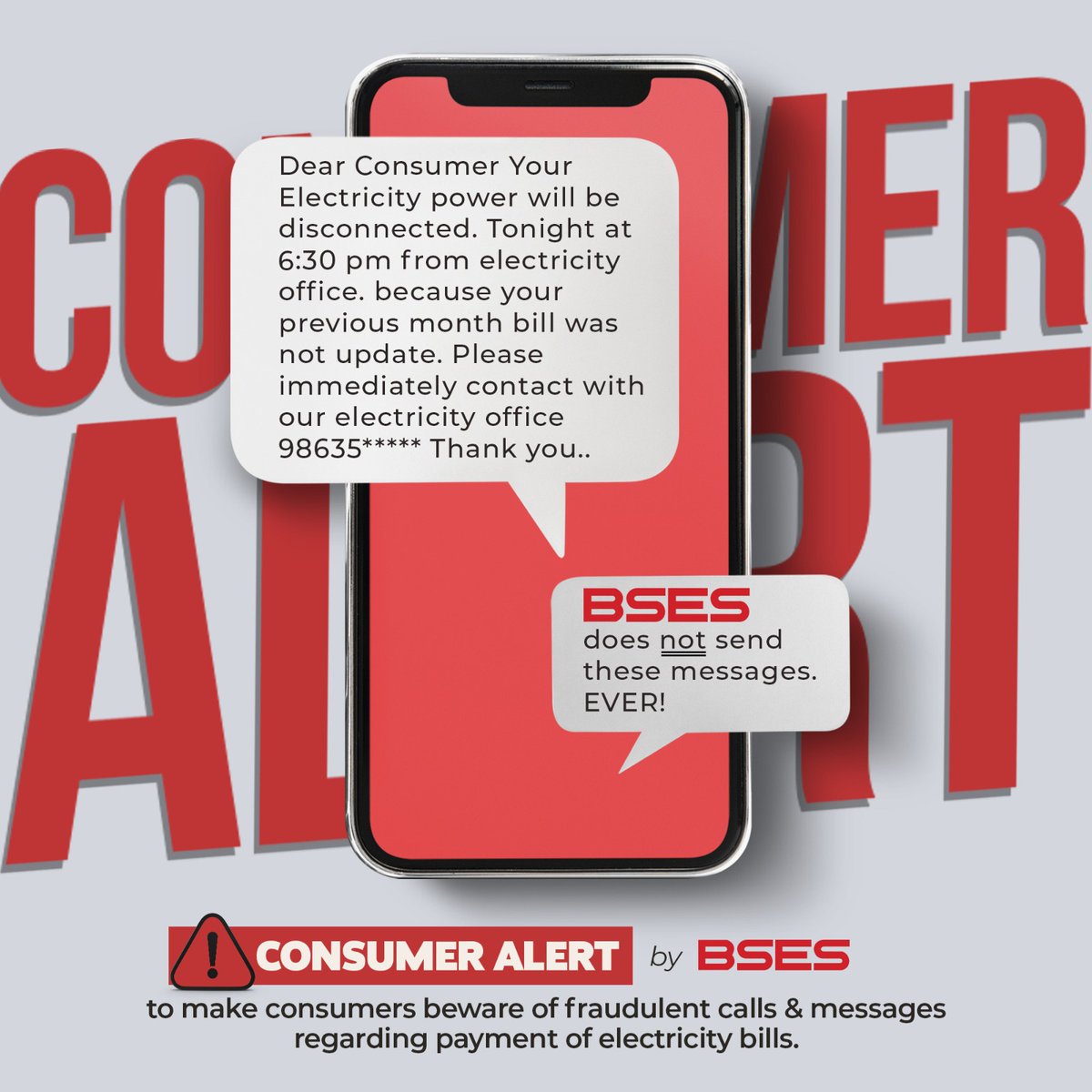 Don't be fooled by fake calls and messages about past-due electricity bills! Scammers are after your money, so be on guard with any payment requests you receive. Instead of clicking suspicious links, use the official platforms like BSES WhatsApp, BSES Website, Mobile App, and