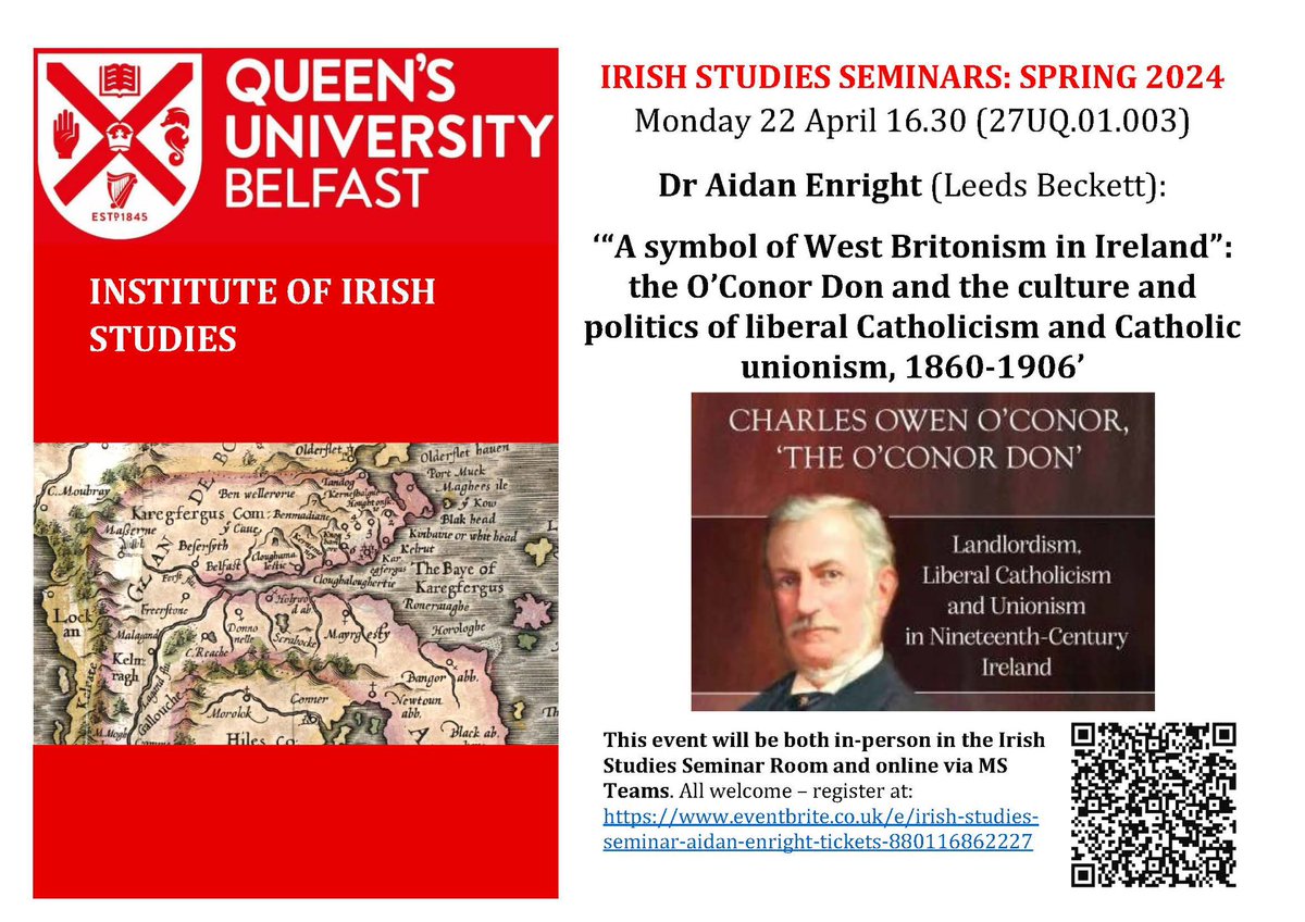 Our next Irish Studies seminar is on Monday 22 April at 4.30 (in person and online). Dr Aidan Enright will speak about his new book on The O’Conor Don. All welcome