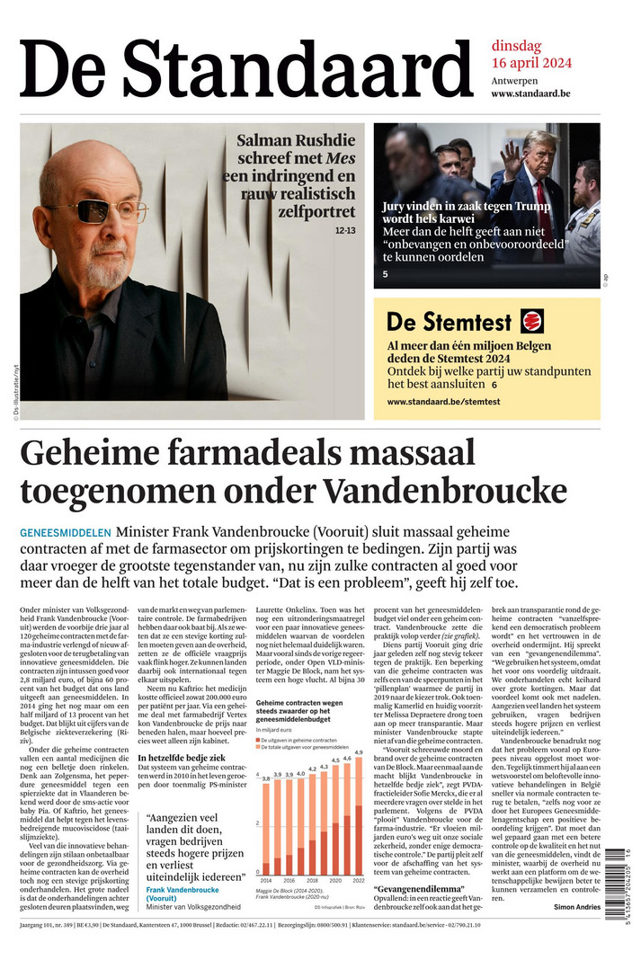 Geheime farmadeals geëxplodeerd onder Vandenbroucke . 
"Vooruit schreeuwde moord en brand over de geheime contracten van De Block. Maar eenmaal aan de macht blijkt Vandenbroucke in hetzelfde bedje ziek” zegt PVDA fractieleider Sofie Merckx  standaard.be/cnt/dmf2024041…