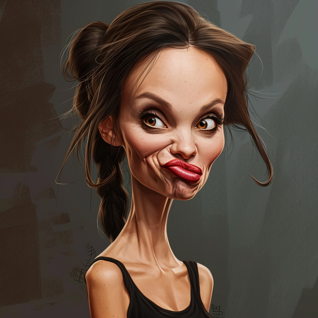 With cheekbones that could slice through gossip and a smirk that says, 'I woke up like this,' she's your go-to guru for glam with a dash of sass. #PuckerUp #caricature #angelinajolie