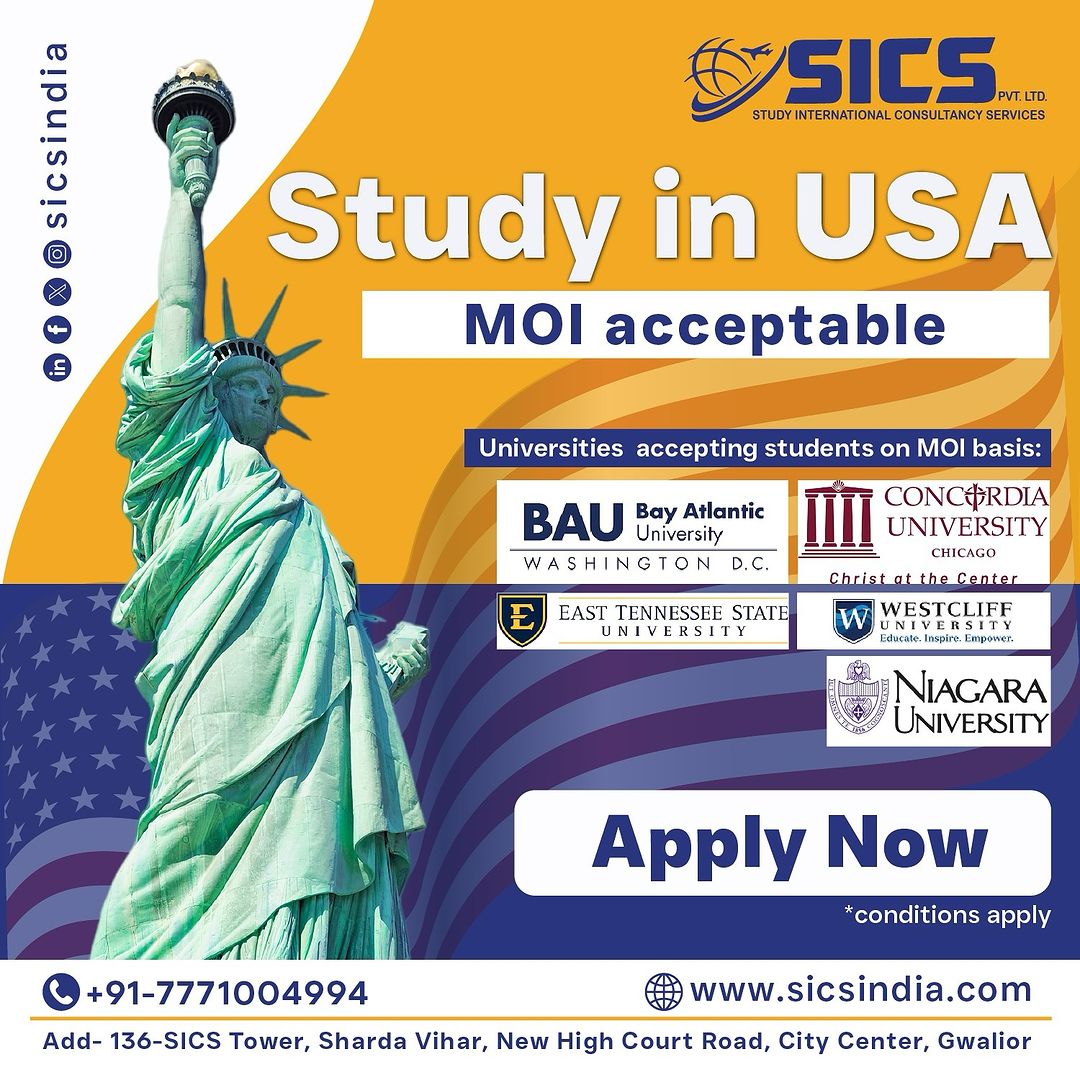 Exciting news for aspiring students! 🌟

USA universities are now accepting admissions based on the medium of instruction (MOI):

#studyinusa🗽 #studyinusa🇺🇸 #useducation #sicsindia #sicsindiaofficial #gwaliorieltscoaching #gwaliorptecoaching #studyabroad #foreigneducation
