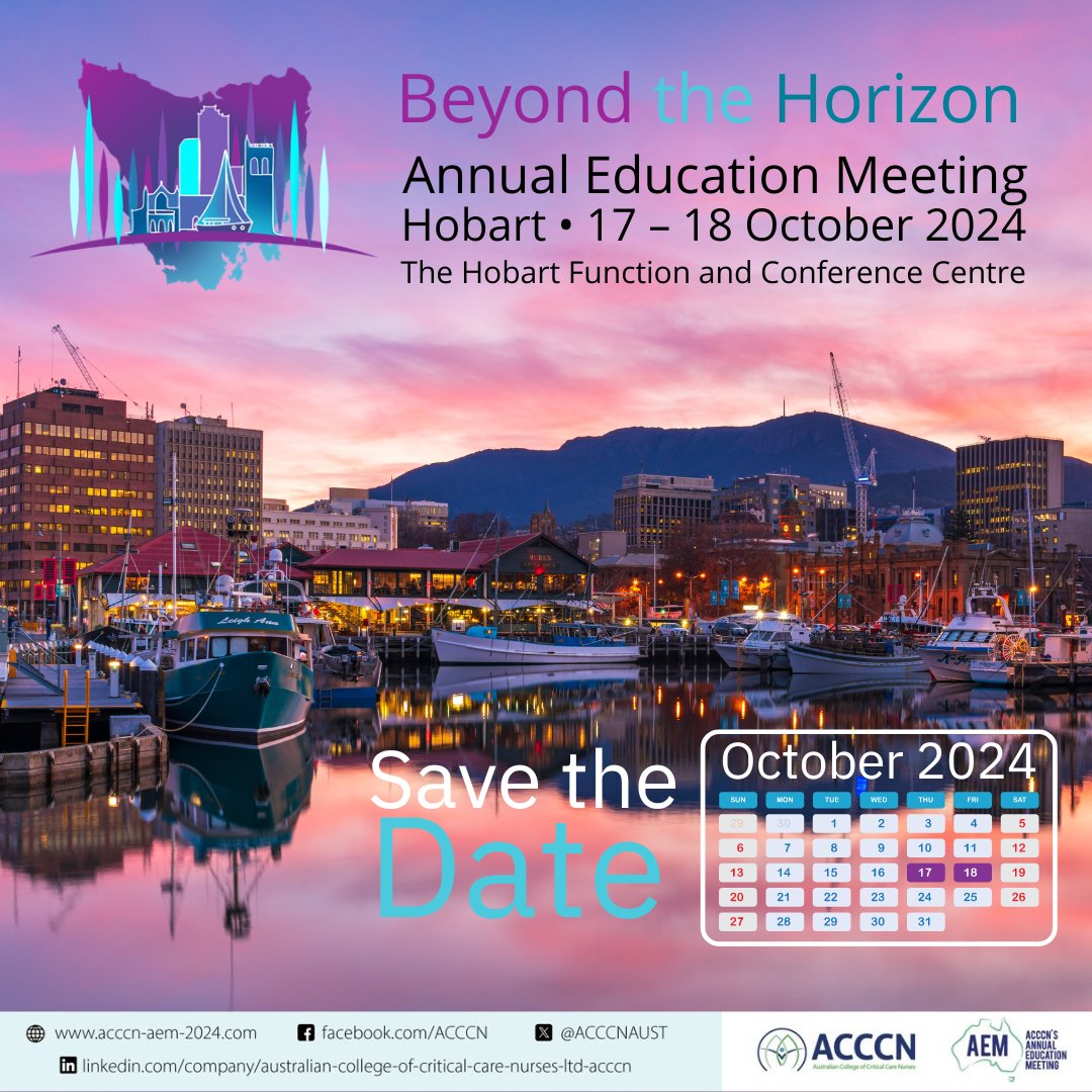 Save the Date! Join us for ACCCN’s Annual Education Meeting on 17-18 Oct 2024 in Hobart. Explore cutting-edge strategies in critical care! Learn more - eecw.eventsair.com/aem24 #Healthcare #Nursing