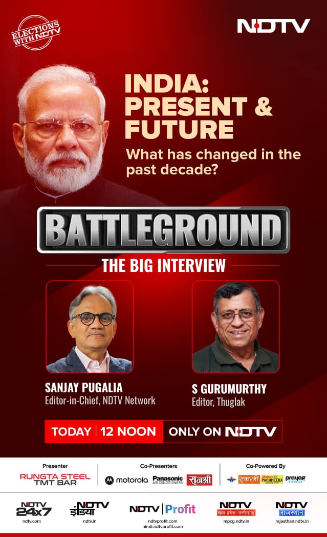 #BattlegroundOnNDTV 📍Tamil Nadu With less than 70 hours to go for #LokSabhaElections2024, watch S Gurumurthy (@sgurumurthy), Thuglak Editor, in conversation with Sanjay Pugalia (@sanjaypugalia) on PM Modi's Tamil Nadu push, why 2024 polls are important and more. ⏰ Today at 12…