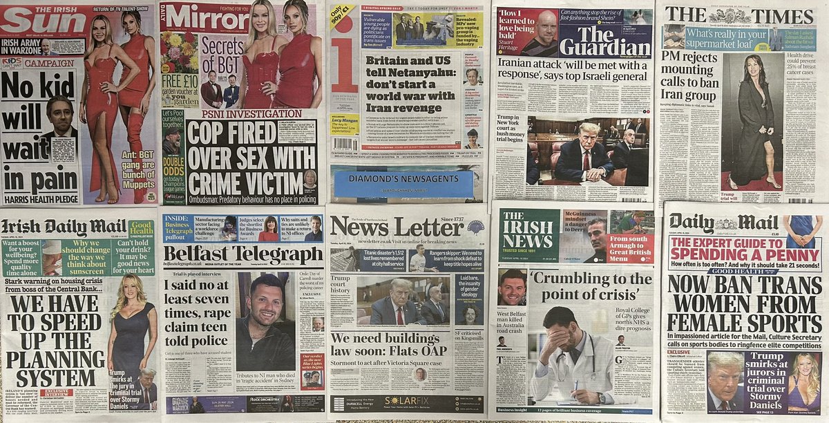 TUESDAY 16-4-24 HEADLINES…… BRITAIN AND US TELL NETANYAHU: DON’T START A WORLD WAR WITH IRAN REVENGE…… IRANIAN ATTACK ‘WILL BE MET WITH A RESPONSE’, SAYS TOP ISRAELI GENRAL….. ‘CRUMBLING TO THE POINT OF CRISIS’….. WE NEED BUILDINGS LAW SOON; FLATS OAP….. #BuyANewspaper