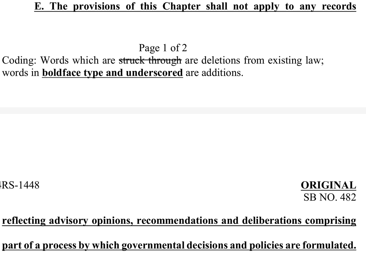 Looks like Wednesday SB482 will be up in #lalege 's S&GA Cmte. No punches pulled: SB482 is an earthquake that fundamentally change your access to public records in Louisiana. Look at that definition. Pontabla key access? LSU's new arena? solar farms? coroner sex assault work?