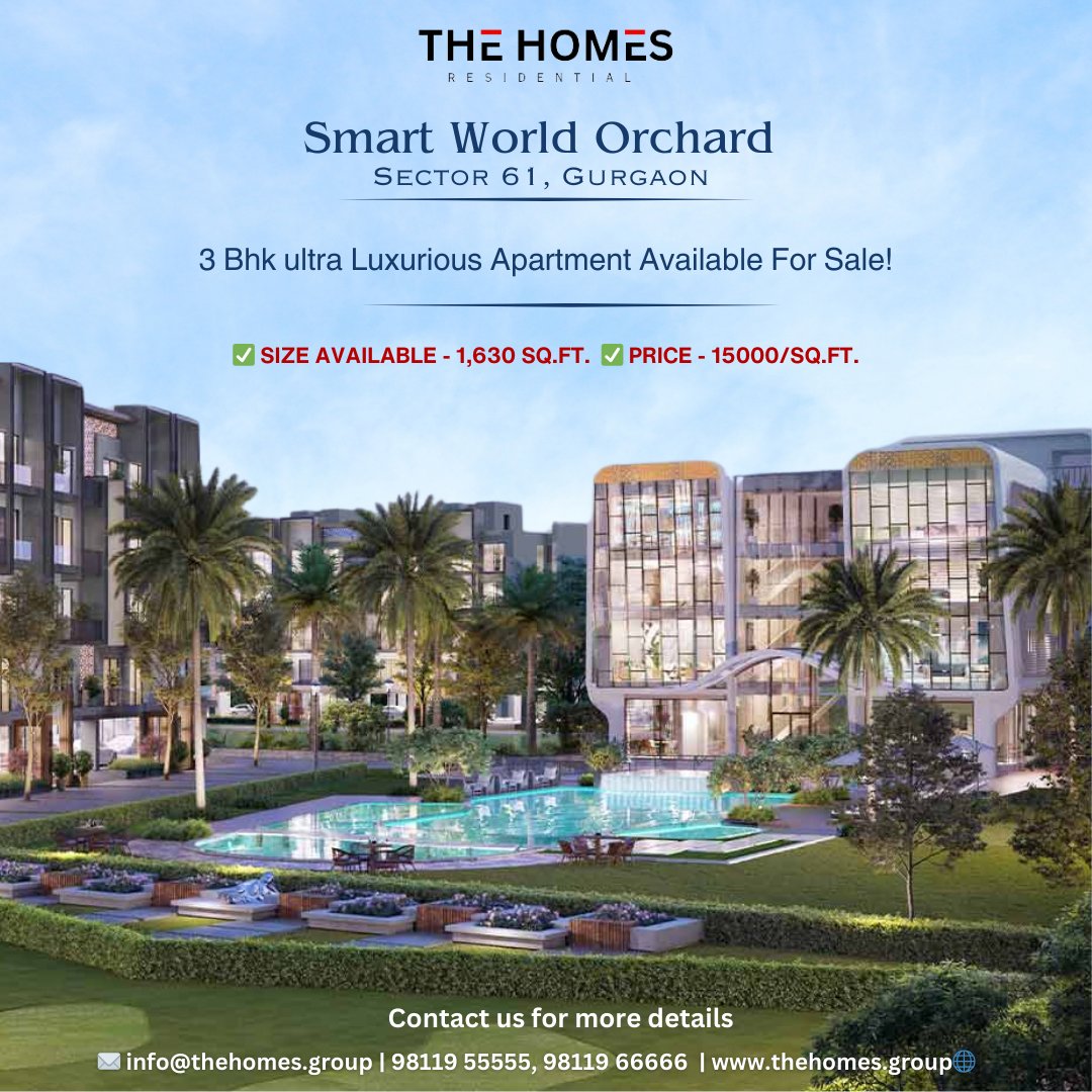 Smart World Orchard 
Sector 61, Gurgaon 

3 Bhk Ultra Luxurious Apartment Available For Sale!
#smartworldorchard  #apartment #gurgaonproperty #availableforsale #propertymanagement #channelpartners #thehomes #gurgaonhomes #m3m