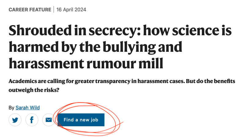 Contributing to this article kind of did leave me wanting to click that nicely-placed button lol. I'm glad I fought against harassment from individuals and institutions trying to push me out. But Christ I'm tired. Change has slowed if not reversed. nature.com/articles/d4158…