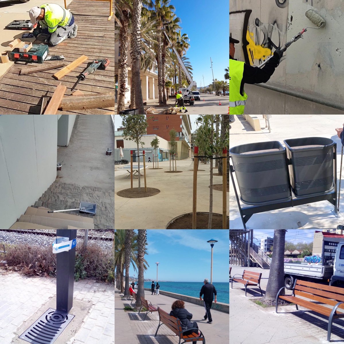 Realizamos mejoras en el Paseo Marítimo de #Badalona para que lo podamos disfrutar en las mejores condiciones.

🚧 Reparación y barnizado de la pasarela de madera.
🎨 Pintura y limpieza de grafitis de los pasos subterráneos. 
🌴 Poda de palmeras y plantación de nuevos árboles.
⛲️