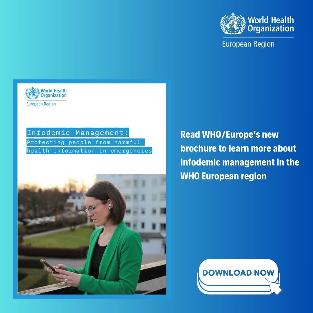 💡Infodemic Management: Protecting people from harmful health information in #emergencies🔽 

📚 Download the new WHO/Europe's brochure to learn more about #infodemic management in the WHO #European region 🔗 bit.ly/3JcfOvv 
 #RCCEIM