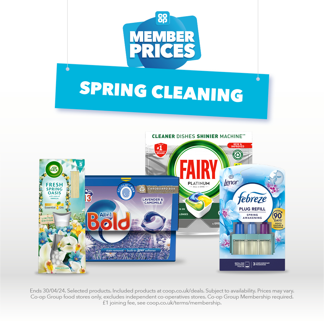 Stock up for your spring clean 🌼 
Save on cleaning essential at the <a href="/coopuk/">Co-op</a> Big Event, with even more Member Prices instore 🙌
Not a Member yet? Sign up now 👉 coop.co.uk/membership