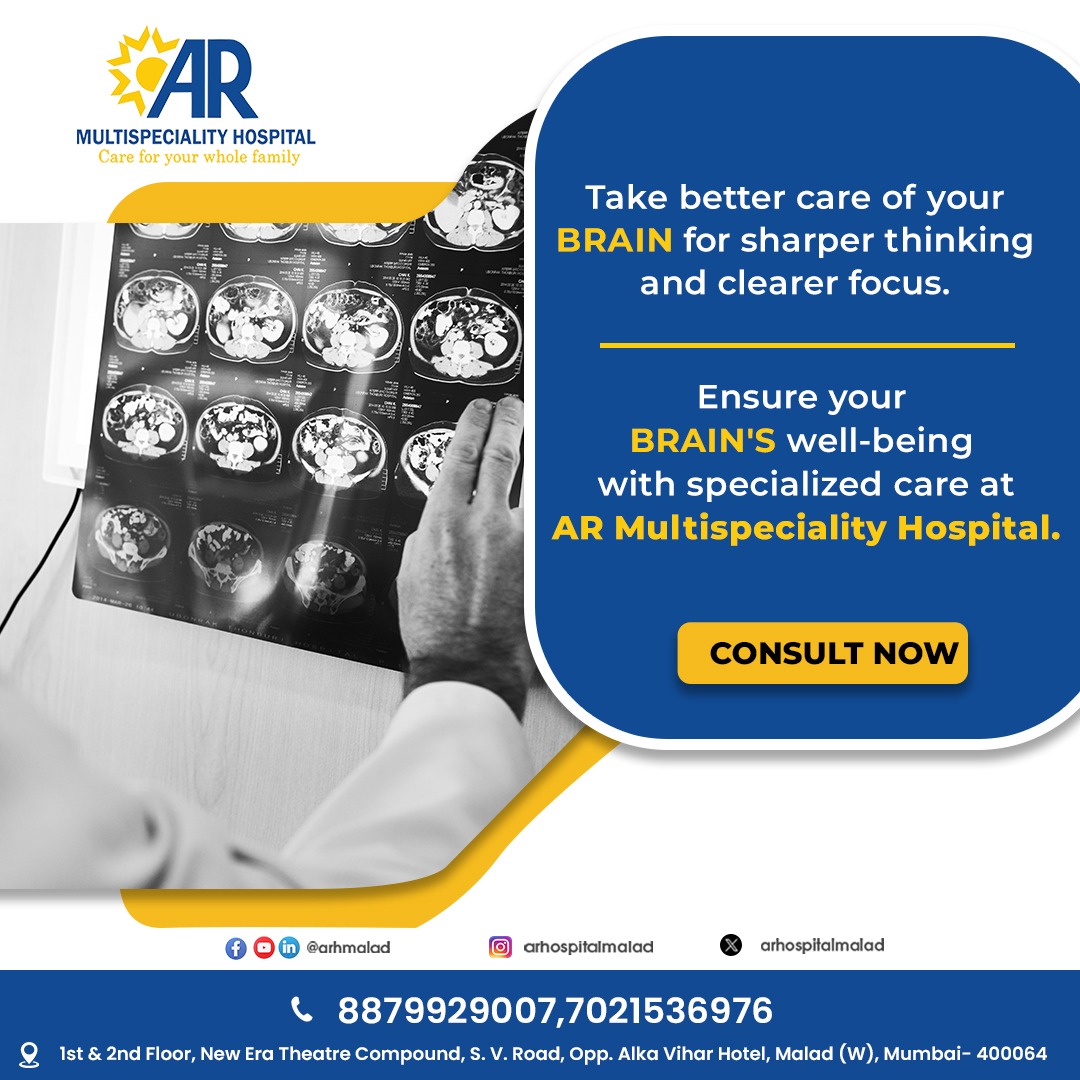 Unlock sharper thinking and clearer focus by prioritizing your brain's health. 

For More Information call us on 8879929007

Share your review here: rb.gy/qd2kh

#BrainHealth #ClearFocus #SharperThinking #SpecializedCare #WellbeingFirst #armultispecialityhospital