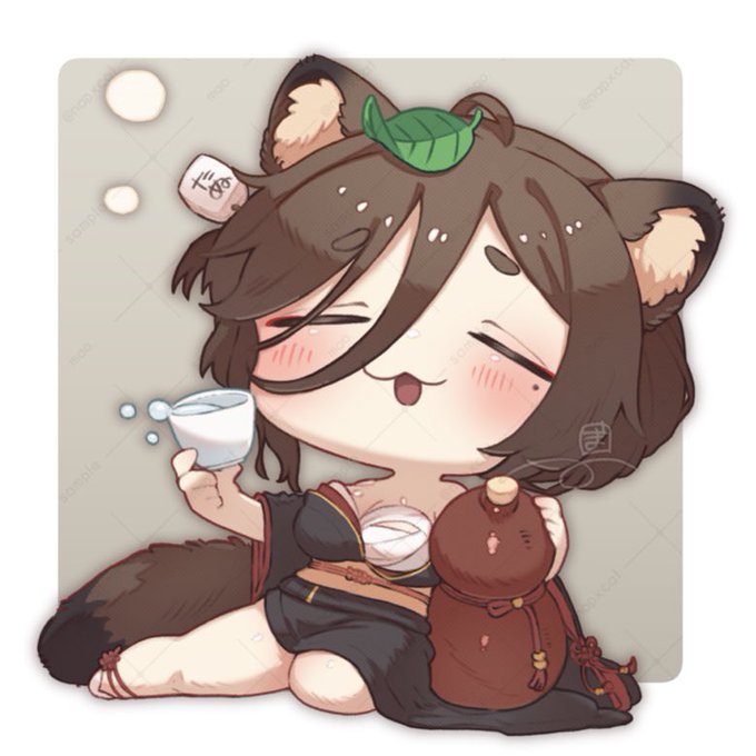 ご依頼で闇猫さん( #Yamineko_vt )のたぬき娘姿のデフォルメイラスト描かせて頂きました!!!🙏🍃✨ 