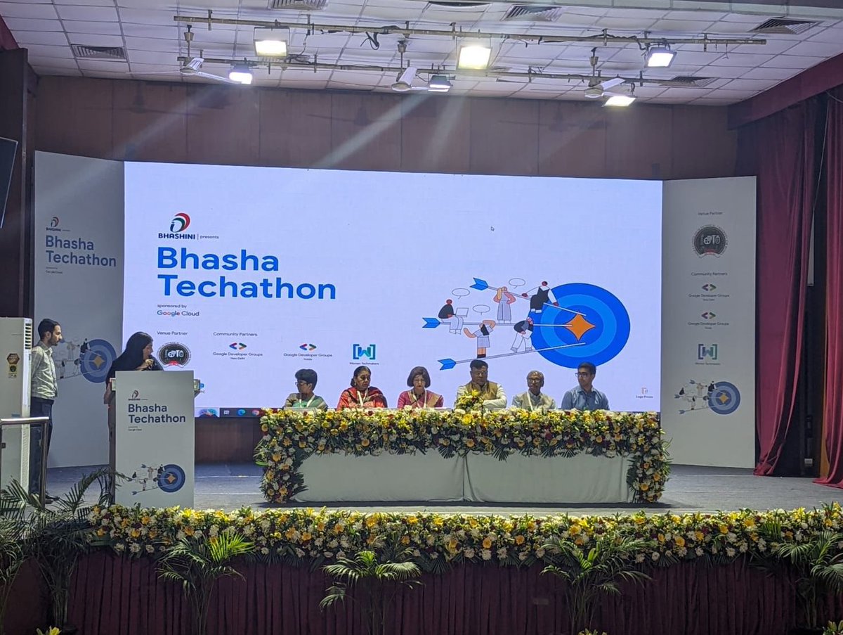 Glimpse from the Bhasha Techathon launch, presented by Digital India Bhashini Division in partnership with Google Cloud. Bhasha Techathon is inviting participants to address 5 problem statements in the field of NLP & AI. Sign up here: bhashatechathon.com