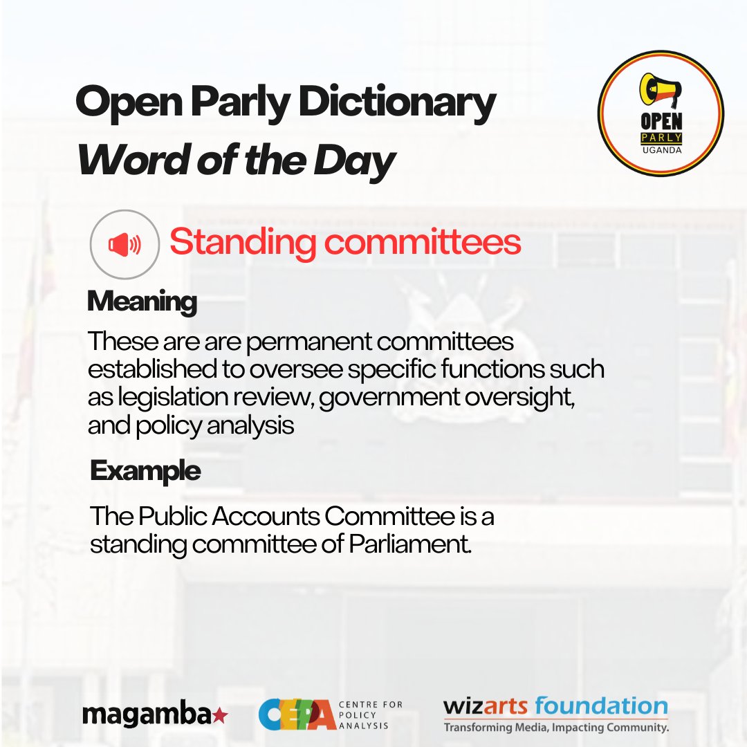 We continue our Parliament #WordOfTheDay with committees of Parliament.

🗣️ Standing committees. Did you know them?

#OpenParlyUg