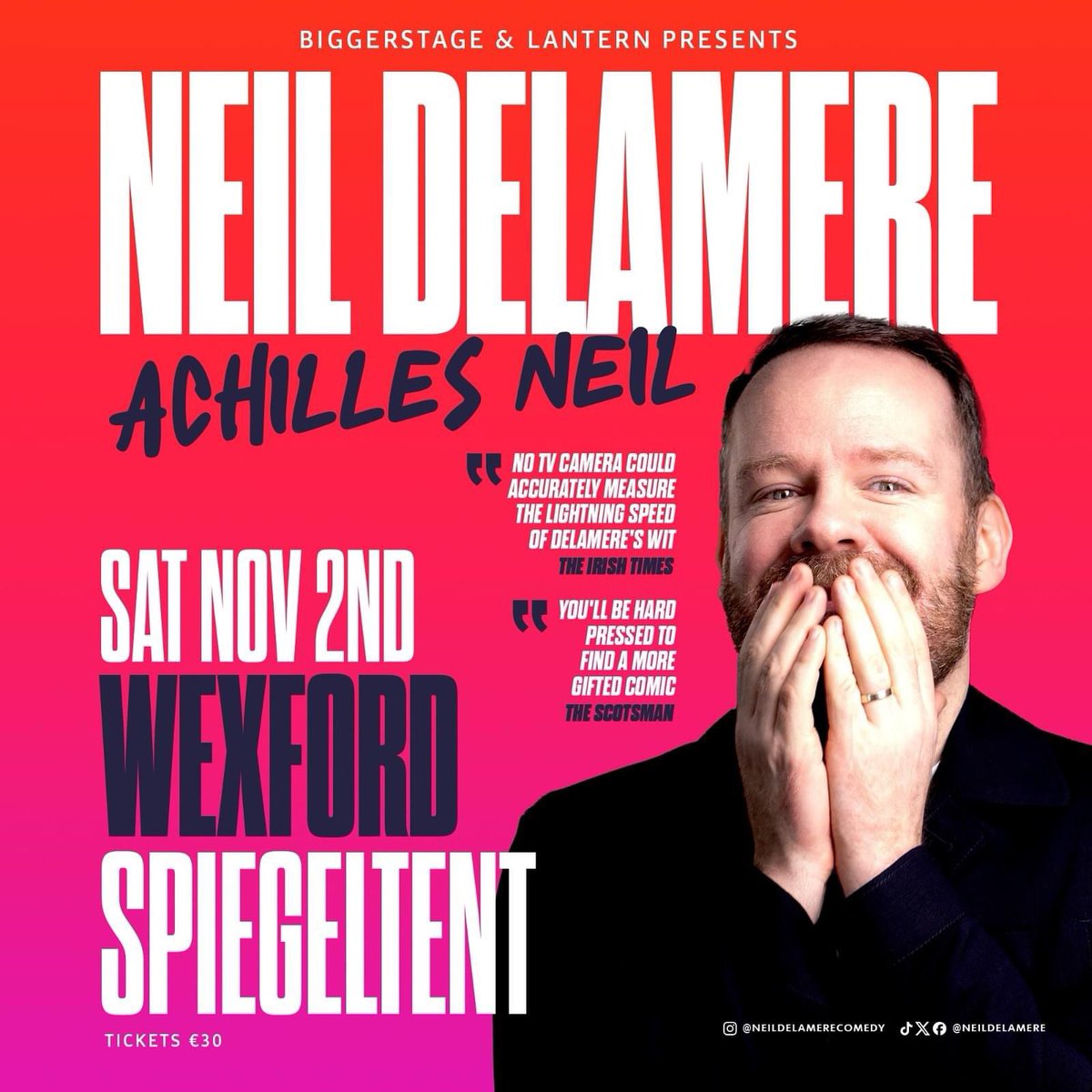 Show Announcement🎪 The hilarious @neildelamere returns to Wexford Spiegeltent Festival with his brand new show Achilles Neil 🤣 We cannot wait to hear the new show🤩 Tickets go on sale this Friday at 10am