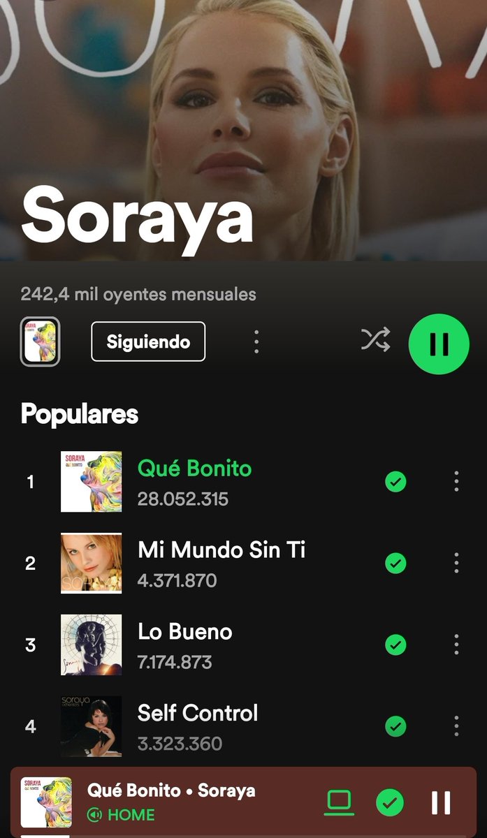 ✅️ Noticia: El éxito internacional de @SorayaArnelas #QuéBonito (N°1 en la radio de Costa Rica por segunda semana consecutiva) supera los 28 Millones de reproducciones en @Spotify ¡Felicidades! @ArtistaSuspiria
