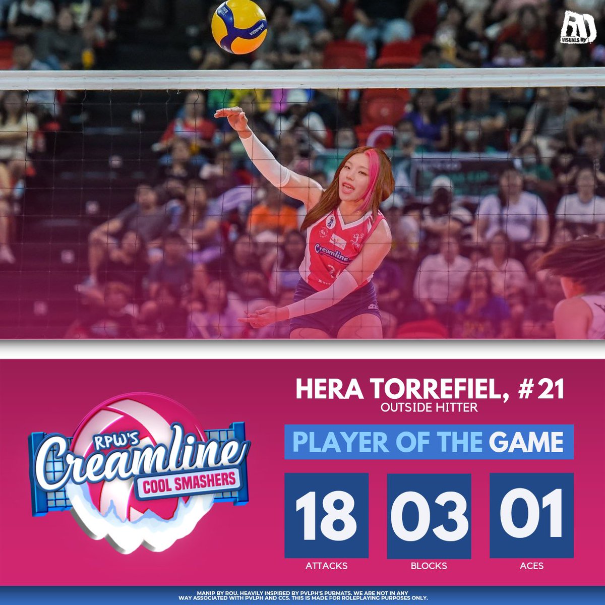RPWSMASHERS's tweet photo. ㅤ
ㅤ
    ◒   CRE4MLlNE  C00L  SMASHERS
    PLAYER  OF  THE  GAME  UPDATES

    The striking  hitter proved  us right
    once  more!  With  22  points,  Hera
    had an ace, 3 blocks, &amp;  18 attacks.
ㅤ
ㅤ https://t.co/uH5BH51Gl5