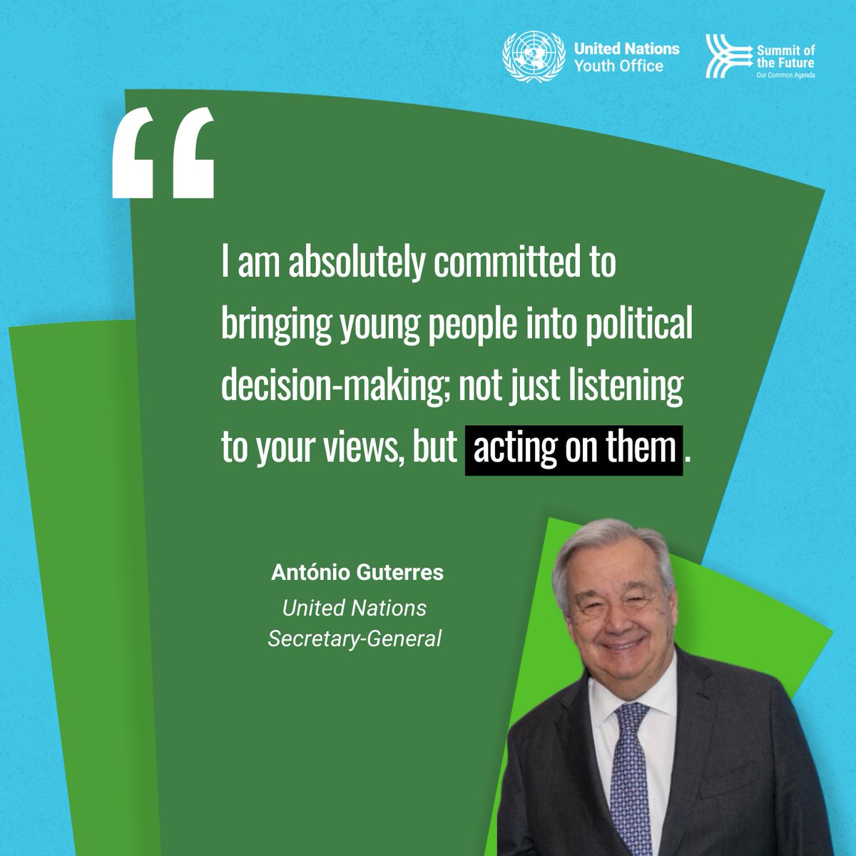 ✉️Ahead of the Summit of the Future, @UN Chief @antonioguterres expresses his commitment to engage young people worldide into political decision-making. It's time to let #YouthLead the way to #OurCommonFuture💪 #ActNow! Sign the open letter✍️cutt.ly/Gw7XxJP7