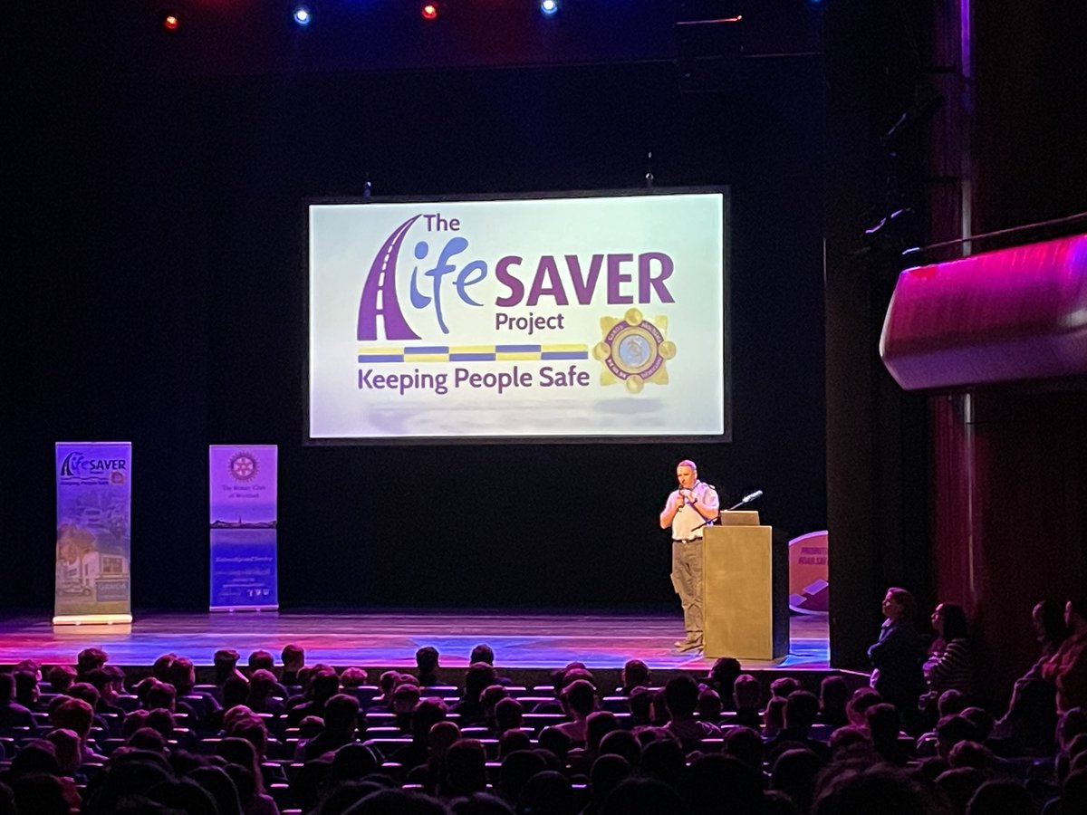 rotarywexford's tweet photo. Rotarian Mike Brand & Inspector Paddy Casey opens Just 1 Life final program in collaboration with @wexfordcoco for this academic year to just under TY 500 students from across County Wexford. #roadsafetyawareness #empoweringyouth #just1life https://t.co/hIUbKlUUen