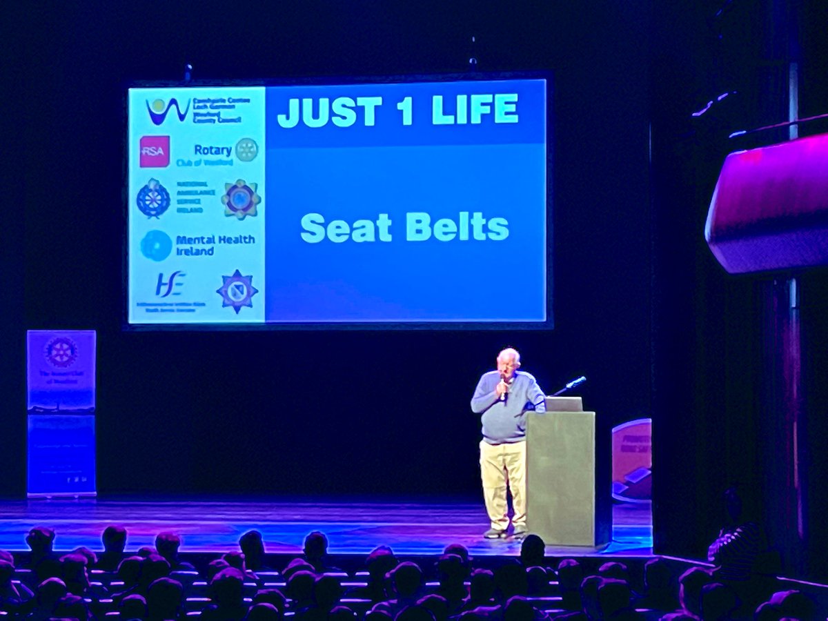 rotarywexford's tweet photo. Rotarian Mike Brand & Inspector Paddy Casey opens Just 1 Life final program in collaboration with @wexfordcoco for this academic year to just under TY 500 students from across County Wexford. #roadsafetyawareness #empoweringyouth #just1life https://t.co/hIUbKlUUen