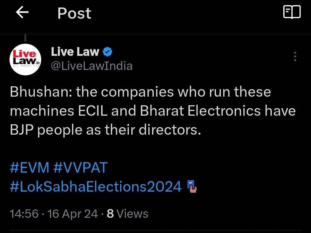 After electoral bonds the voting process is under the scanner by the Supreme court

India deserves a fool proof, transparent system.

ECIL and Bharat electronics have BJP people as their directors.

Unfair. 

#LokSabhaElection2024 #EVM #VVPAT