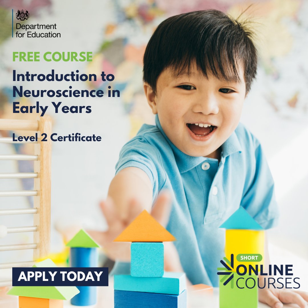 Introduction to Neuroscience in Early Years - NEW Level 2 Short Course A knowledge of neuroscience can aid early years practitioners or individuals looking to work in this field; to improve the development, behaviours and outcomes of children. eu1.hubs.ly/H08CGTM0
