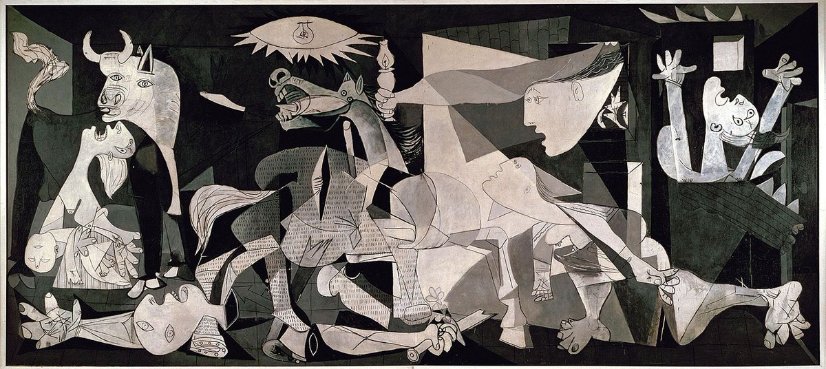 @tankie_think Painting of the bombing of Guernica, mapped above in the north of Spain