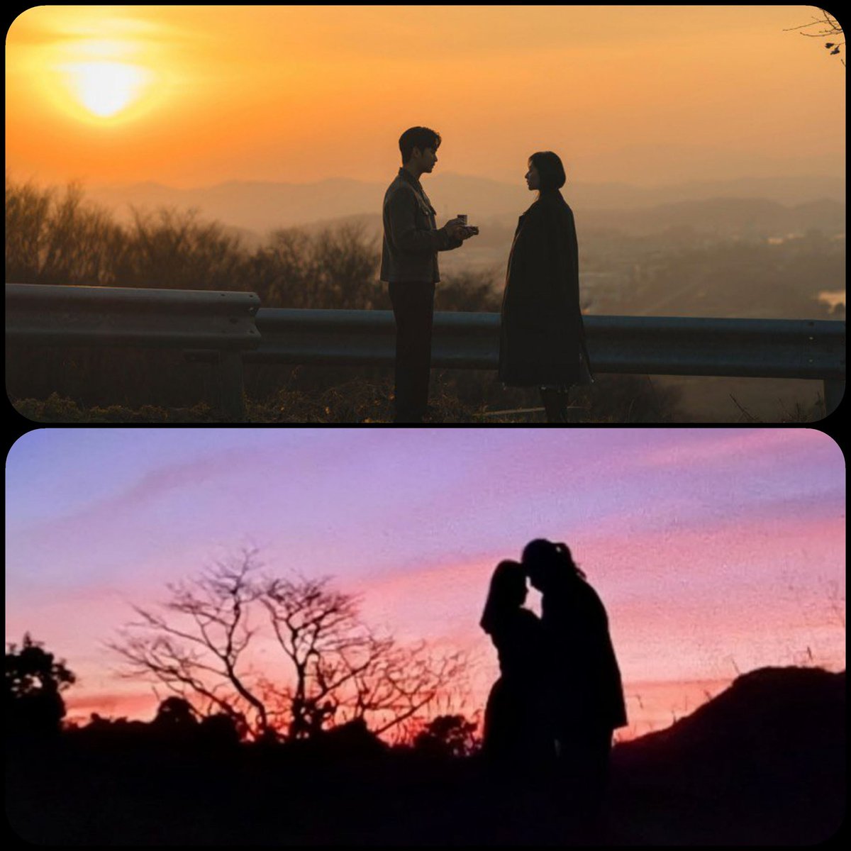 Sunset Lovers ❤ I love these silhouette pics.🫶 #BaekHong X #BarDa #QueenOfTears #MCAI