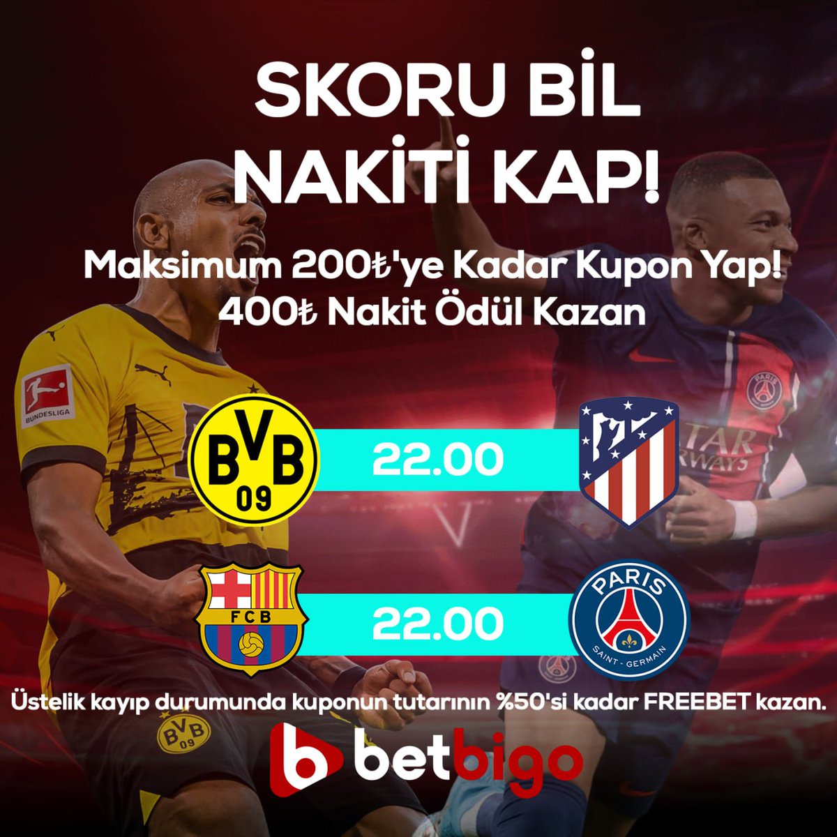 🎉Skoru bil nakiti kap🎉 2 maçlık kombine skor tahmini! 🎁50₺'lik kupon yap skorları doğru bil 100₺🎁 🎁100₺'lik kupon yap skorları doğru bil 200₺🎁 🎁200₺'lik kupon yap skorları doğru bil 400₺🎁 👑Üstelik kayıp durumunda kuponun tutarının %50'si kadar Freebet kazan!