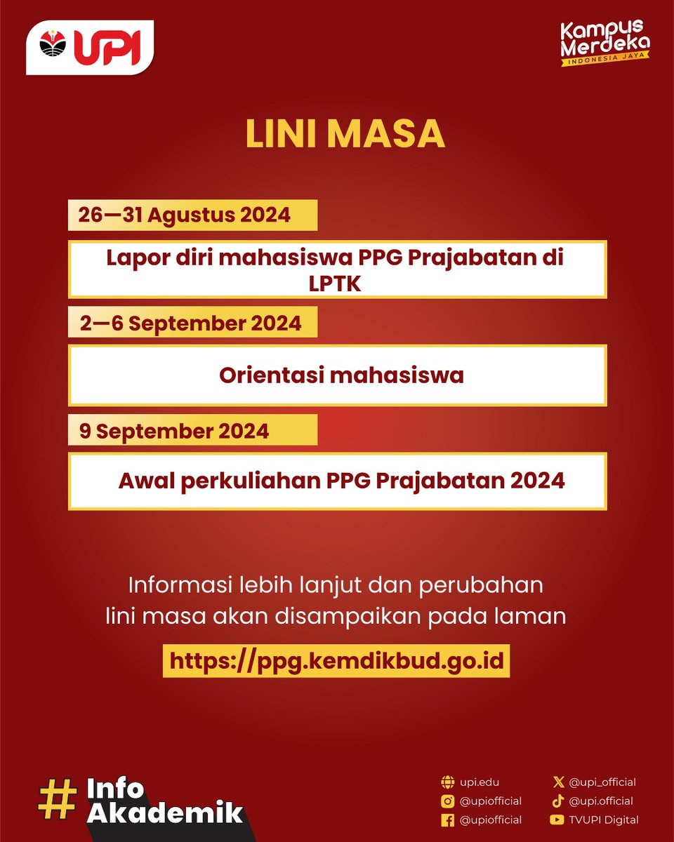 Pendidikan Profesi Guru (PPG) Prajabatan merupakan pendidikan profesi setelah pendidikan sarjana untuk mempersiapkan mahasiswa dalam pekerjaan yang memerlukan persyaratan keahlian khusus.

#InfoAkademik #PPGPrajabatan #PelopordanUnggul