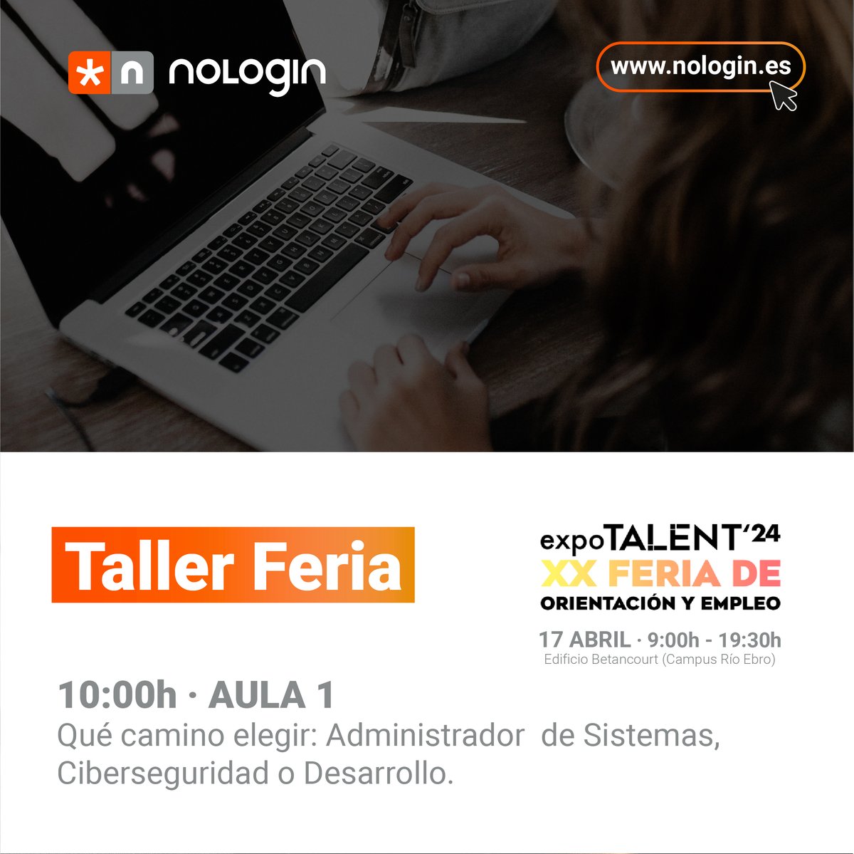 👋¡Nos vemos mañana en #Expotalent2024! 📣Os esperamos a las 10:00h en el 📍Aula 1 del Edificio Betancourt para el taller feria 💼 'Qué camino elegir: Administrador de Sistemas, Ciberseguridad o Desarrollo' Además, nuestros técnicos estarán durante toda la jornada en el stand 7