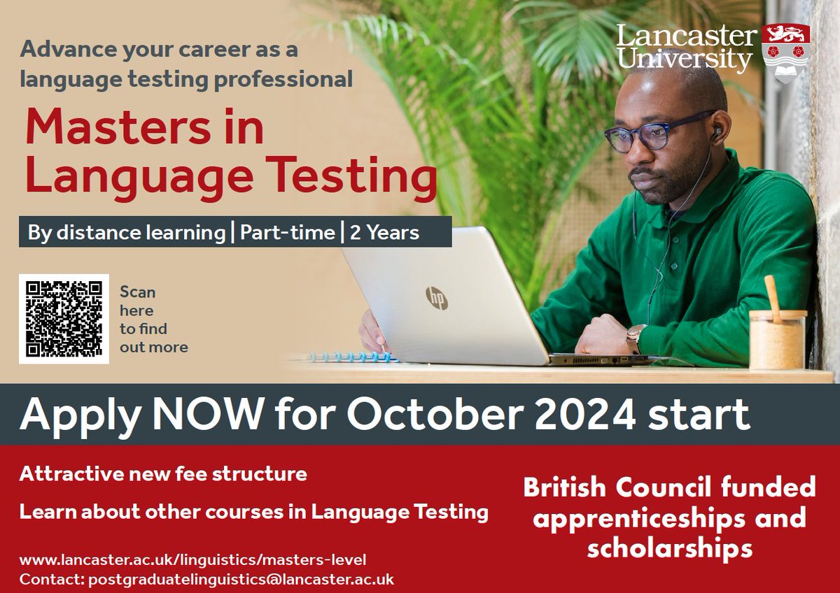 Information at lancaster.ac.uk/study/postgrad… 🗓️Webinar on Thursday, 25 April 2024 2.00-2.45pm UK time (BST) ✏️Register at lancaster.ac.uk/linguistics/ev…