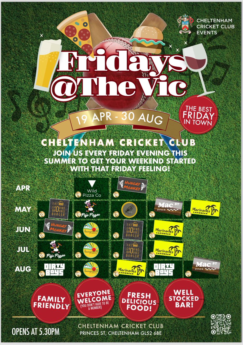 Fridays @ The Vic RETURNS 🎉

After last year's success on a Friday evening we are returning better than ever with some of our favourite vendors! 

Please see the schedule below... We hope to see you as much as we can 🍻🍷🌭🍔