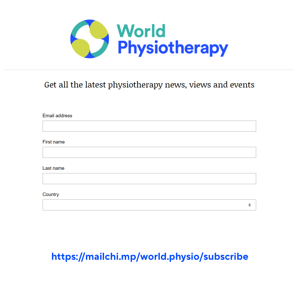 Join our mailing list and make sure you get news and information about @WorldPhysio1951 and the global physiotherapy community: ow.ly/9vwP50RbsBe #GlobalPT @AWcpta @WorldPhysioAWP @ERWorldPhysio @WorldPhysioNACR @WorldPhysioSAR