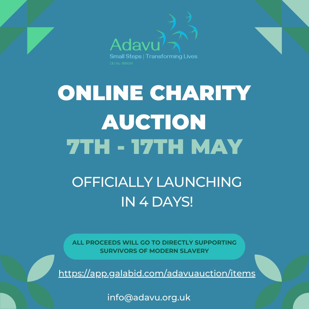 Adavu's online auction is opening in just 4 days! There is a whole host of fantastic items to bid for and all for a great cause - supporting survivors of modern slavery rebuild their lives. Please see app.galabid.com/adavuauction/i…
