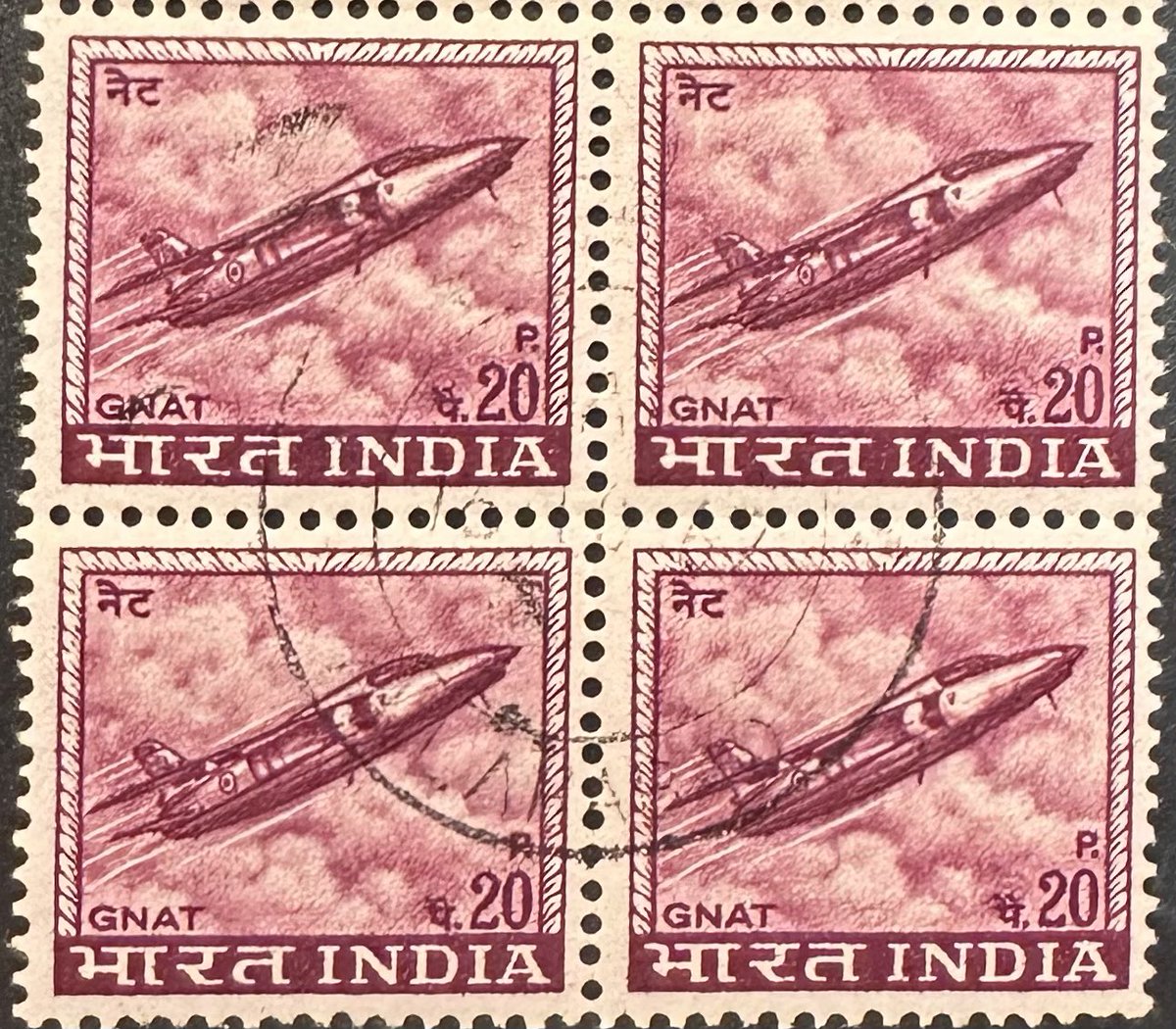 Today’s India stamp is the 20p definitive stamp featuring the Gnat/Ajeet aircraft. This 4th series stamp was issued in 1967.

#philately 
#stampcollecting 
#IndiaPost 
#Commonwealth 
#postalmuseum 
#APS_stamps
#TheRPSL