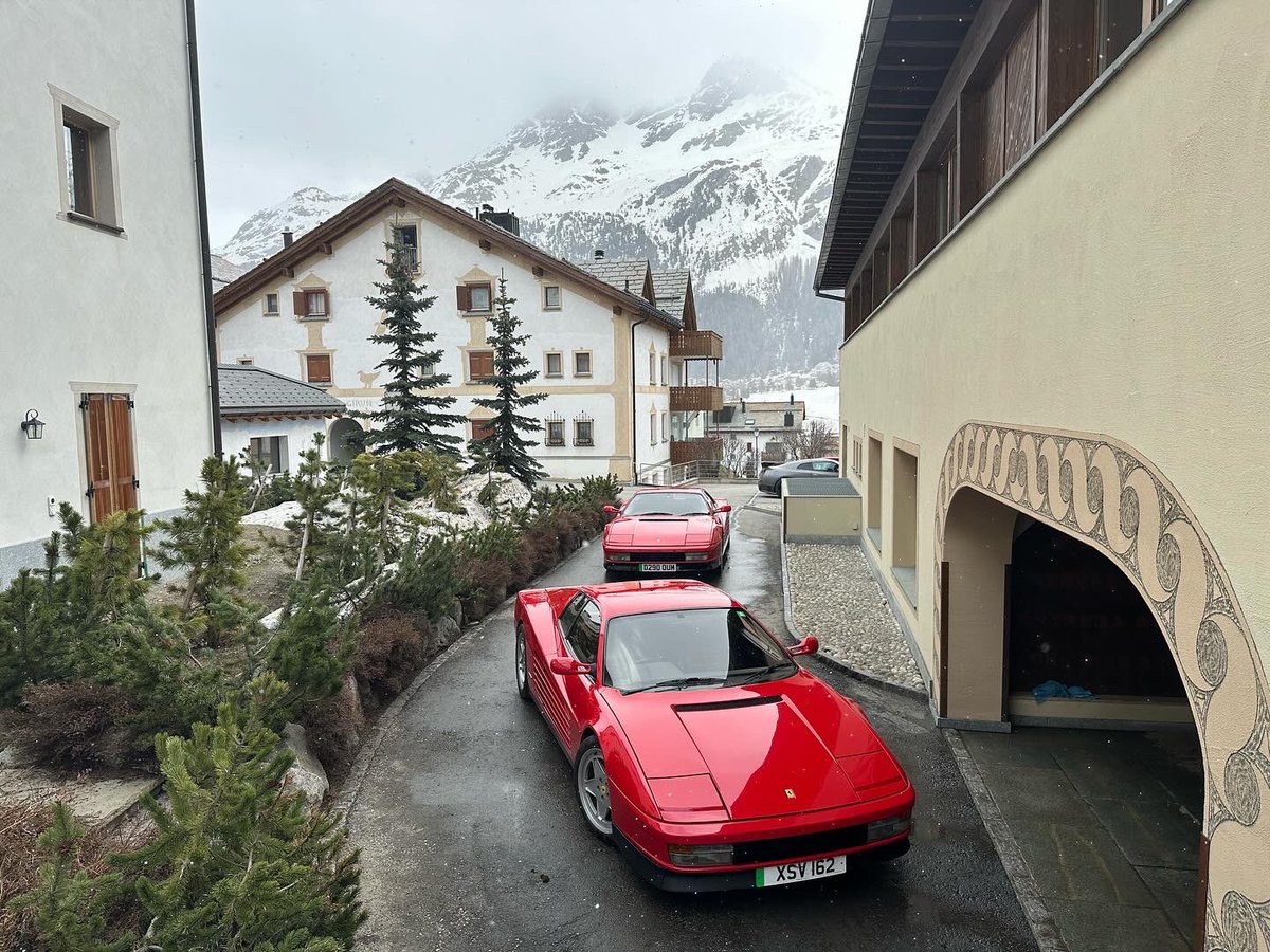 Who says EVs can’t do long distances? We’ve just covered 1000 miles in 2 days and arrived in St Moritz, Switzerland last night, ready to enjoy some mountain passes today. Julier Pass here we come. ❤️⚡️👌🇨🇭 #ferrari #ferraritestarrosa #testarossa #electricferrari