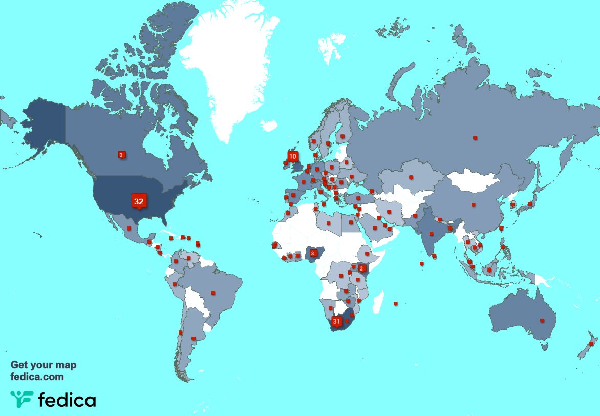 I have 5 new followers from South Africa, and more last week. See fedica.com/!TheDylanGraham