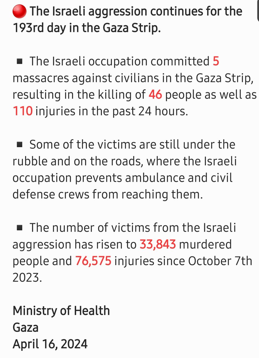 Update by the Ministry of Health in Gaza. April 16, 2024. #Gaza