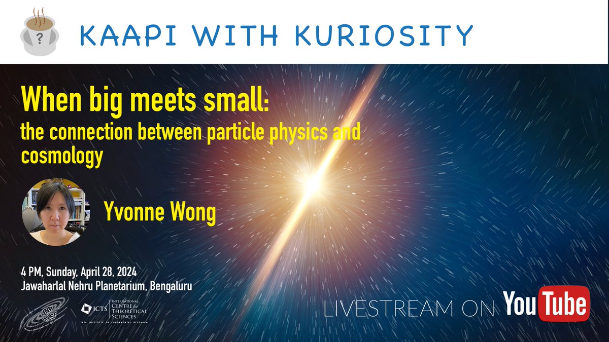 Discover how the study of the tiniest building blocks of nature is closely connected to the events happening on the grandest scales of the observable universe. 📆Sun, April 28, 4 PM 🚩JNP Blore 👆bit.ly/kwk_apr2024 🌐icts.res.in/outr.../kaapi-…
