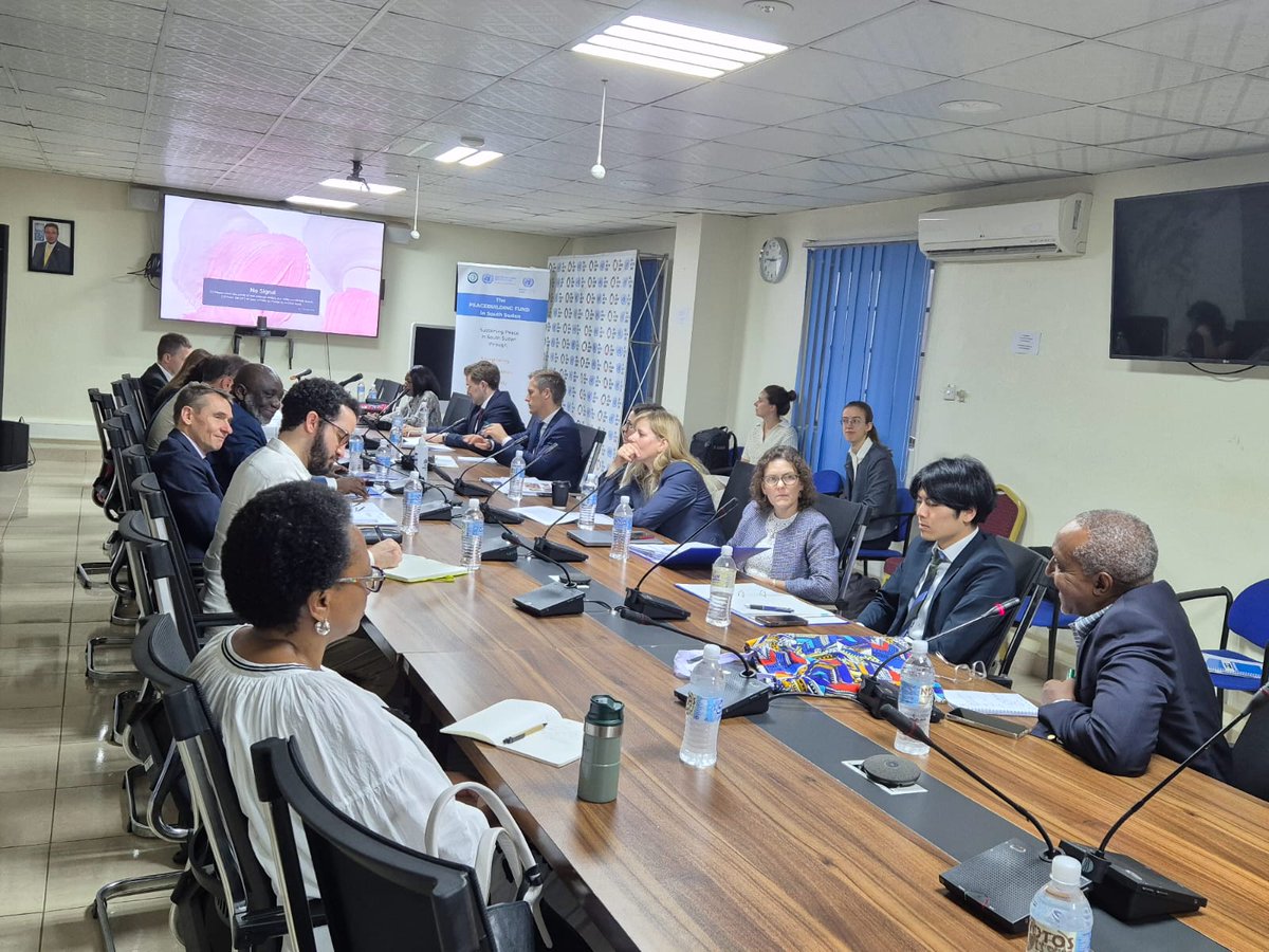 UN_SouthSudan's tweet photo. @UN DSRSG/RC/HC @kikigbeho is hosting the first @UNPeacebuilding Fund partner visit to #SouthSudan   to discuss on- the- ground impact of PBF funds and opportunities for advancing Agenda 2030.                                 #SDG #InvestInPeace https://t.co/M8wpBjJW8S